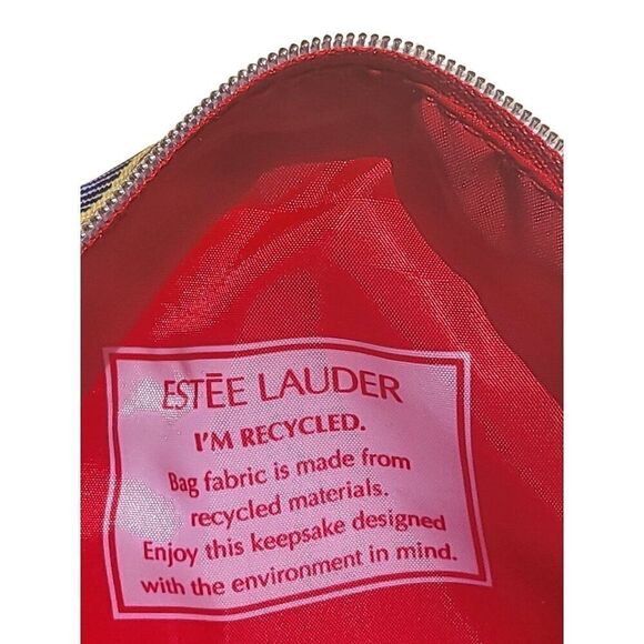 Estee Lauder Makeup Bag Full Zip‎ Plaid Est 1946 Recycled Tassel Everyday - Picture 4 of 5